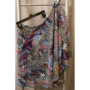 Cherish Multicolored Asymmetrical One Shoulder‎ Flowy Blouse Lightweight Soft